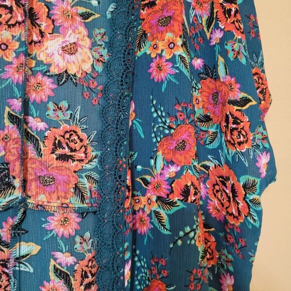 Floral Kimono Cardigan L/XL Womens‎ Lightweight Duster Boho Cover up Bloomcore - Picture 3 of 9